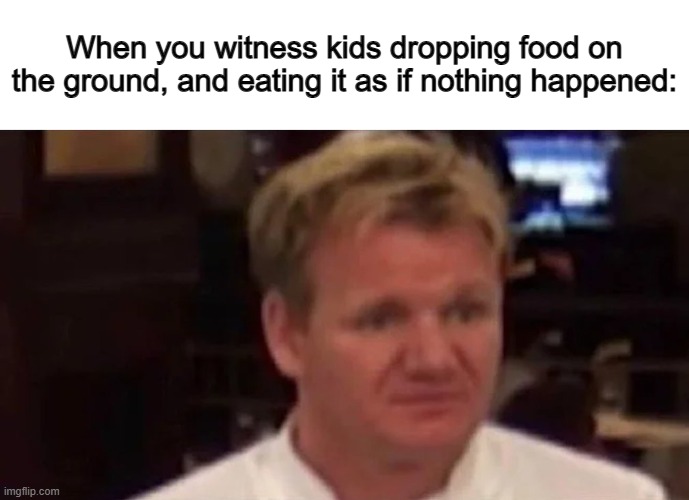 *Concerned stare* | When you witness kids dropping food on the ground, and eating it as if nothing happened: | image tagged in disgusted gordon ramsay | made w/ Imgflip meme maker