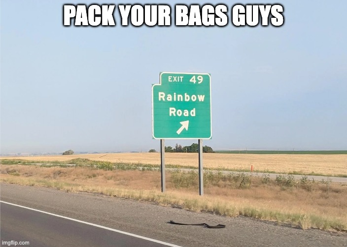 Average field trip | PACK YOUR BAGS GUYS | image tagged in rainbow road | made w/ Imgflip meme maker