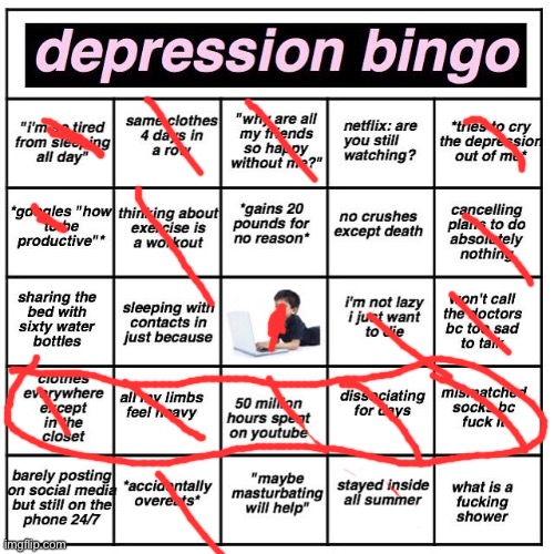 Bingo | image tagged in depression bingo | made w/ Imgflip meme maker