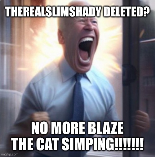 Biden Lets Go | THEREALSLIMSHADY DELETED? NO MORE BLAZE THE CAT SIMPING!!!!!!! | image tagged in biden lets go | made w/ Imgflip meme maker