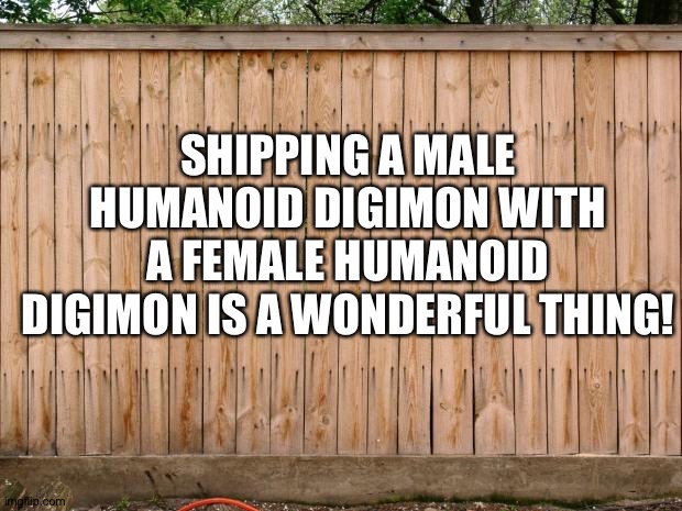 And that's why Male Humanoid Digimon x Female Humanoid Digimon ships are fantastic! | SHIPPING A MALE HUMANOID DIGIMON WITH A FEMALE HUMANOID DIGIMON IS A WONDERFUL THING! | image tagged in fence | made w/ Imgflip meme maker