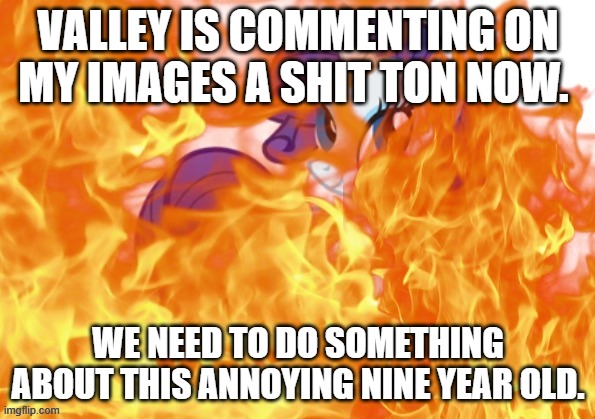 stupid horse | VALLEY IS COMMENTING ON MY IMAGES A SHIT TON NOW. WE NEED TO DO SOMETHING ABOUT THIS ANNOYING NINE YEAR OLD. | image tagged in stupid horse | made w/ Imgflip meme maker