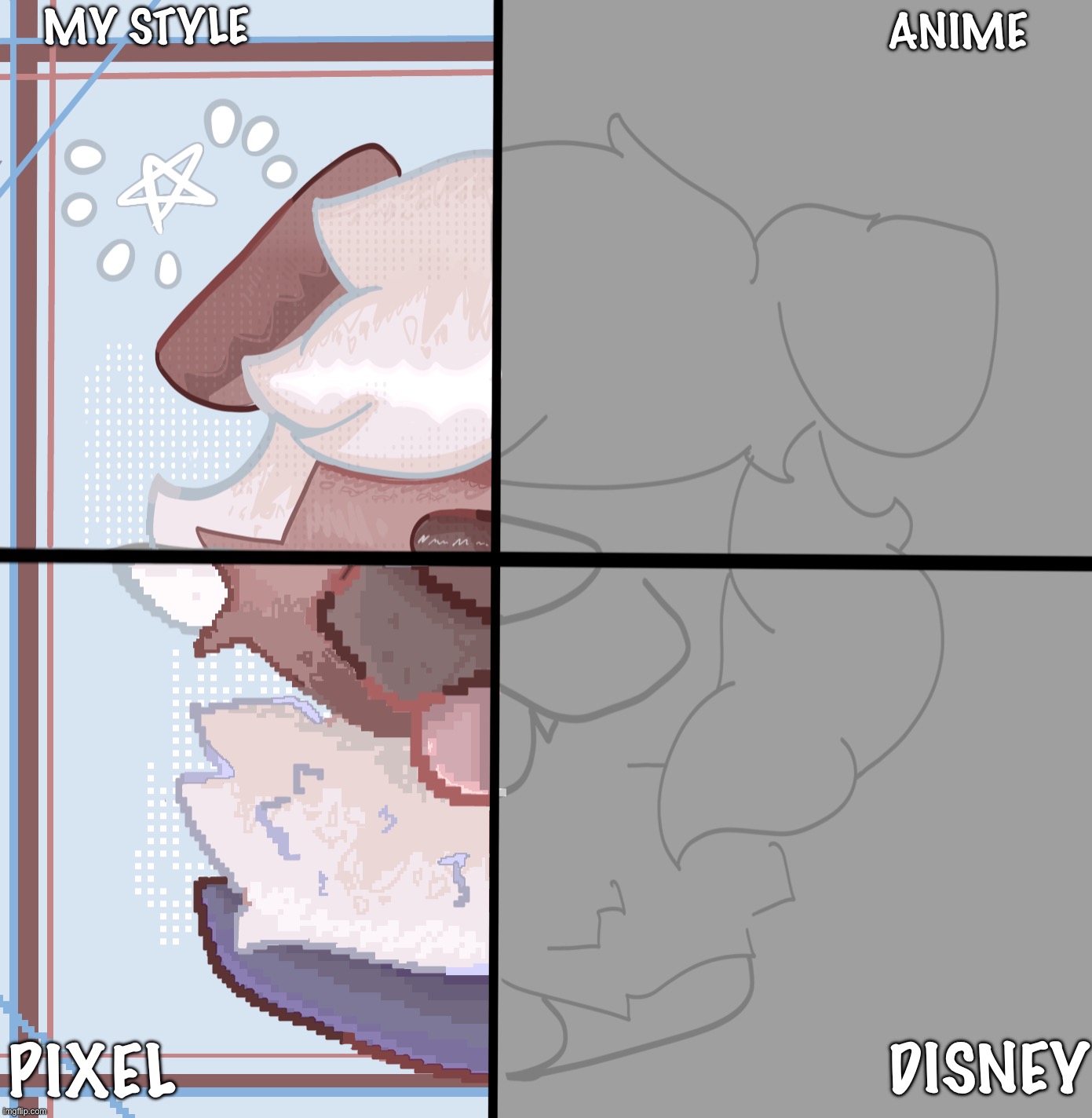 Next comment chooses the next side | MY STYLE; ANIME; DISNEY; PIXEL | made w/ Imgflip meme maker