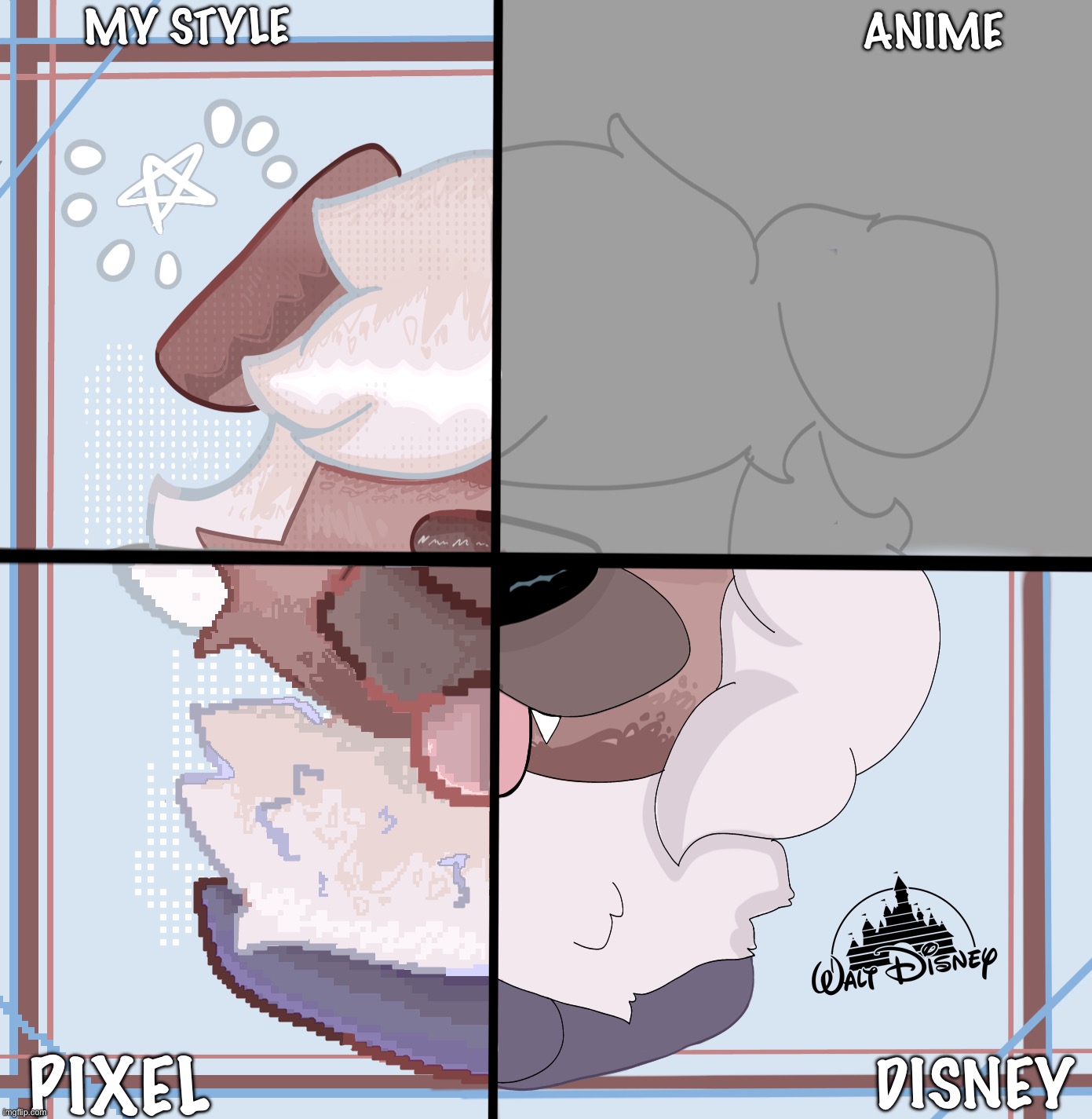 MY STYLE; ANIME; DISNEY; PIXEL | made w/ Imgflip meme maker