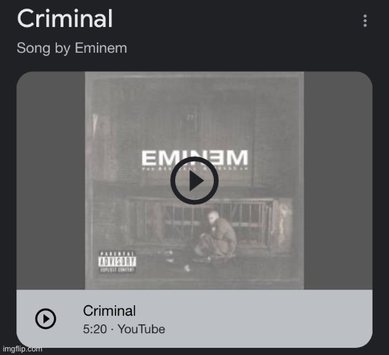 I'm a criminal! 'Cause every time I write a rhyme these people think it's a crime To tell 'em what's on my mind, I guess I'm a c | image tagged in listen,to,this,song | made w/ Imgflip meme maker