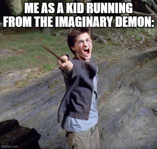 Harry potter | ME AS A KID RUNNING FROM THE IMAGINARY DEMON: | image tagged in harry potter | made w/ Imgflip meme maker