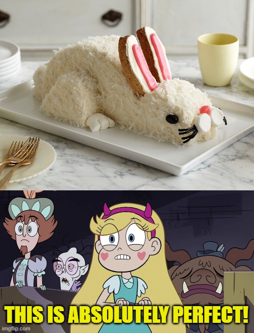 Absolutely perfect. | THIS IS ABSOLUTELY PERFECT! | image tagged in star butterfly,star vs the forces of evil,bunnies,cake,memes,funny | made w/ Imgflip meme maker