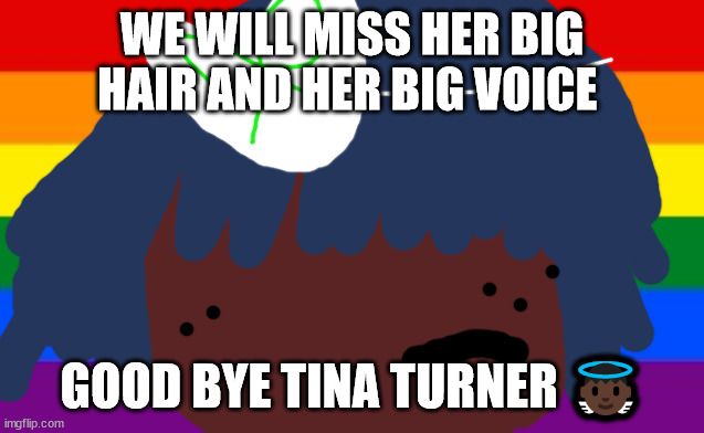 Neil Tenant will not die tomorrow | WE WILL MISS HER BIG HAIR AND HER BIG VOICE; GOOD BYE TINA TURNER 👼🏿 | image tagged in debbie harris will not die this week | made w/ Imgflip meme maker