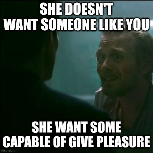 SHE DOESN'T WANT SOMEONE LIKE YOU SHE WANT SOME CAPABLE OF GIVE PLEASURE | made w/ Imgflip meme maker