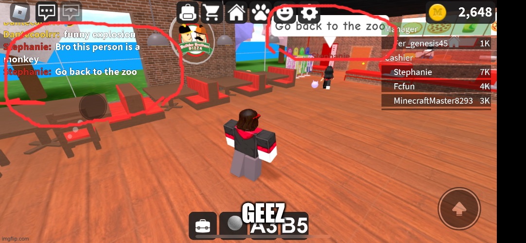 I was messing around in work at a pizza place then this girl started saying this | GEEZ | image tagged in roblox | made w/ Imgflip meme maker