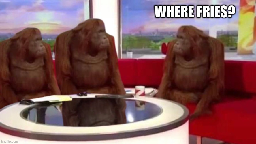 orangutan interview | WHERE FRIES? | image tagged in orangutan interview | made w/ Imgflip meme maker