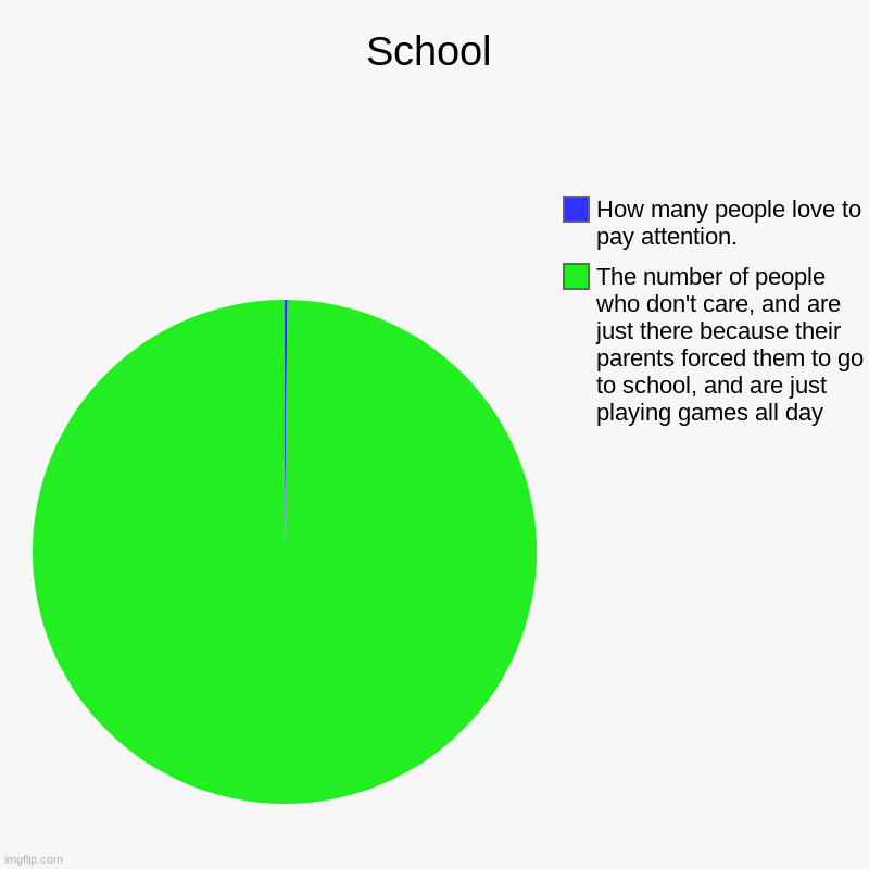 It's true though, aren't i right? | School | The number of people who don't care, and are just there because their parents forced them to go to school, and are just playing gam | image tagged in charts,pie charts | made w/ Imgflip chart maker