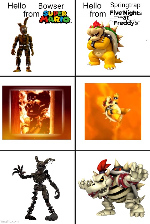 Springtrap; Bowser | image tagged in hello person from,fnaf,super mario,memes | made w/ Imgflip meme maker