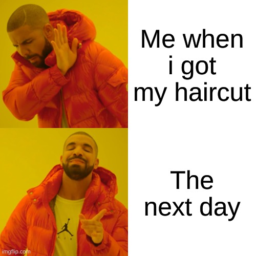 this happened to me | Me when i got my haircut; The next day | image tagged in memes,drake hotline bling | made w/ Imgflip meme maker