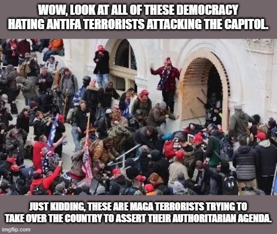 MAGA riot | WOW, LOOK AT ALL OF THESE DEMOCRACY HATING ANTIFA TERRORISTS ATTACKING THE CAPITOL. JUST KIDDING, THESE ARE MAGA TERRORISTS TRYING TO TAKE O | image tagged in maga riot | made w/ Imgflip meme maker