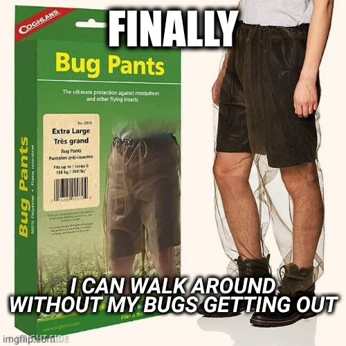 my bugs are always escaping | FINALLY; I CAN WALK AROUND WITHOUT MY BUGS GETTING OUT | image tagged in memes | made w/ Imgflip meme maker