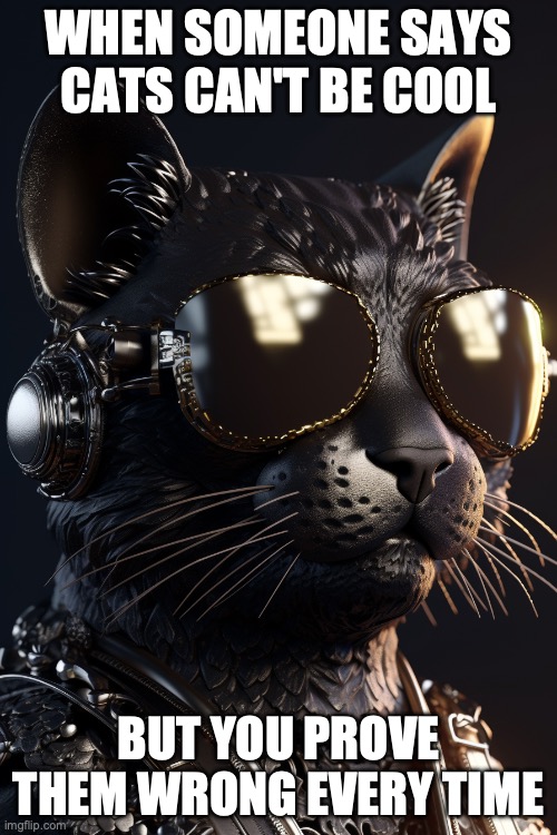 cool cat | WHEN SOMEONE SAYS CATS CAN'T BE COOL; BUT YOU PROVE THEM WRONG EVERY TIME | image tagged in cats,cat,cool cat | made w/ Imgflip meme maker