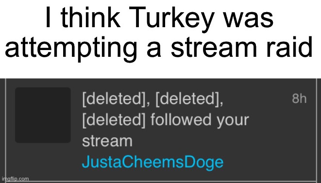 I think Turkey was attempting a stream raid | made w/ Imgflip meme maker