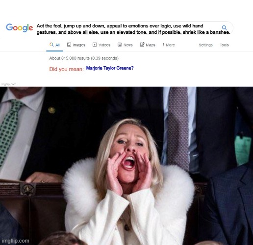 Act the fool, jump up and down, appeal to emotions over logic, use wild hand gestures, and above all else, use an elevated tone, and if poss | image tagged in did you mean,marjorie taylor greene | made w/ Imgflip meme maker