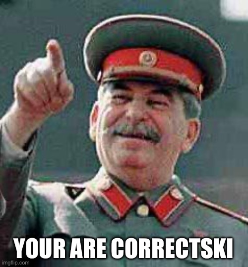 Stalin says | YOUR ARE CORRECTSKI | image tagged in stalin says | made w/ Imgflip meme maker