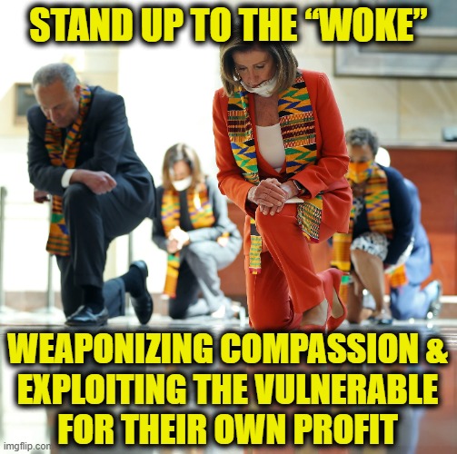 Stand Up To "Woke" Bullies | STAND UP TO THE “WOKE”; WEAPONIZING COMPASSION &
EXPLOITING THE VULNERABLE
FOR THEIR OWN PROFIT | image tagged in woke | made w/ Imgflip meme maker