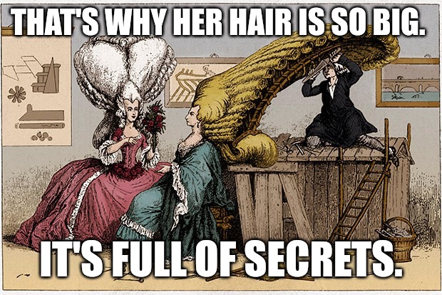That's why her hair is so big. It's full of secrets. | THAT'S WHY HER HAIR IS SO BIG. IT'S FULL OF SECRETS. | image tagged in mean girls,hair,secrets,historical meme | made w/ Imgflip meme maker
