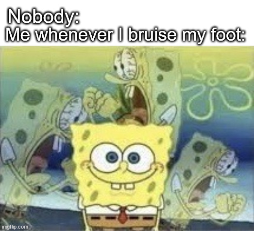 * P A I N* | Nobody:; Me whenever I bruise my foot: | image tagged in spongebob internal screaming | made w/ Imgflip meme maker