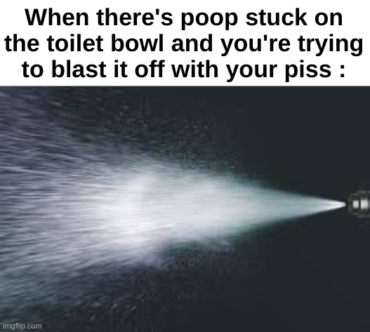 Most relatable meme of 2023 | When there's poop stuck on the toilet bowl and you're trying to blast it off with your piss : | image tagged in memes,funny,relatable,toilet,irl,front page plz | made w/ Imgflip meme maker
