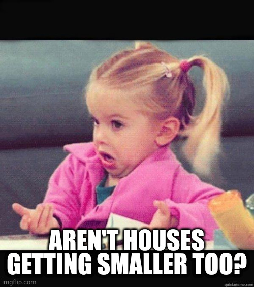 I dont know girl | AREN'T HOUSES GETTING SMALLER TOO? | image tagged in i dont know girl | made w/ Imgflip meme maker