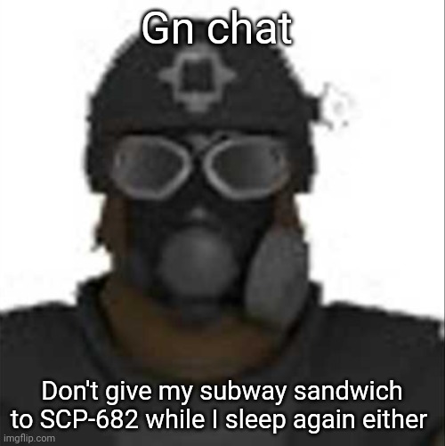 Epsilon-11 staring but its the one from SCP: Containment Breach | Gn chat; Don't give my subway sandwich to SCP-682 while I sleep again either | image tagged in epsilon-11 staring but its the one from scp containment breach | made w/ Imgflip meme maker