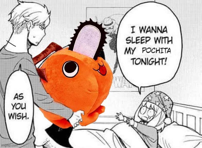 I wanna sleep with my Pochita tonight! | image tagged in i wanna sleep with my pochita tonight | made w/ Imgflip meme maker