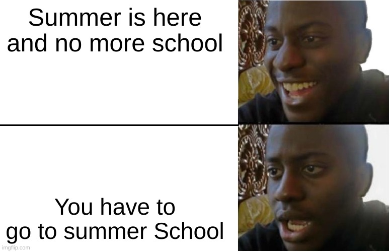 Summer | Summer is here and no more school; You have to go to summer School | image tagged in disappointed black guy | made w/ Imgflip meme maker