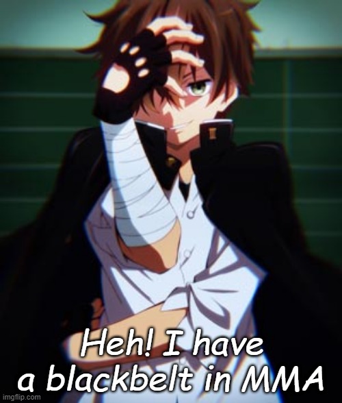 Heh! | Heh! I have a blackbelt in MMA | image tagged in heh,mma,chuunibyo,martial arts | made w/ Imgflip meme maker