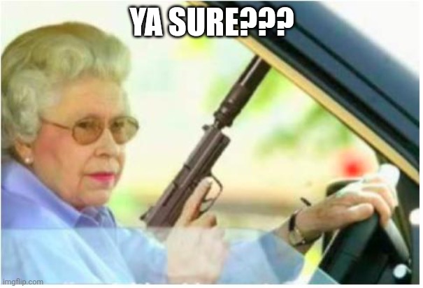 grandma gun weeb killer | YA SURE??? | image tagged in grandma gun weeb killer | made w/ Imgflip meme maker