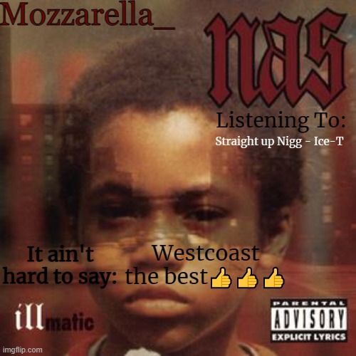 Illmatic | Straight up Nigg - Ice-T; Westcoast the best👍👍👍 | image tagged in illmatic | made w/ Imgflip meme maker