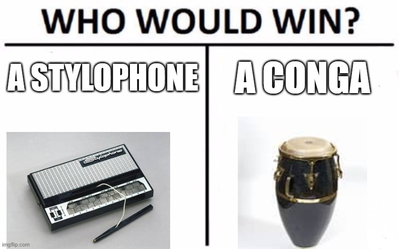 Who Would Win? Meme | A STYLOPHONE; A CONGA | image tagged in memes,who would win | made w/ Imgflip meme maker