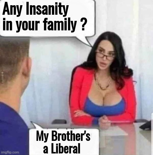 Hot for Teacher | Any Insanity in your family ? My Brother's a Liberal | image tagged in hot for teacher | made w/ Imgflip meme maker