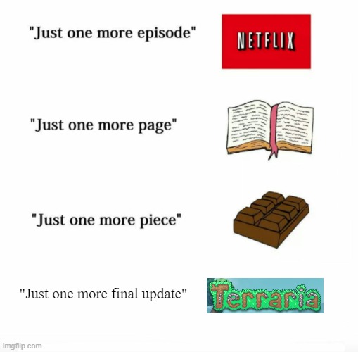 "I swear, this is the last one" | "Just one more final update" | image tagged in just one more | made w/ Imgflip meme maker