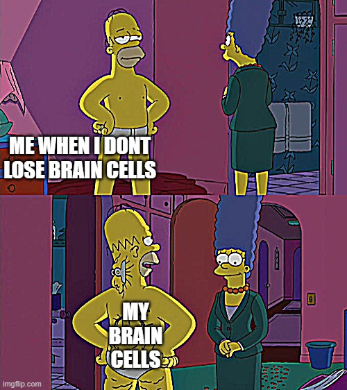 Brain Cells | ME WHEN I DONT LOSE BRAIN CELLS; MY BRAIN CELLS | image tagged in homer simpson's back fat | made w/ Imgflip meme maker