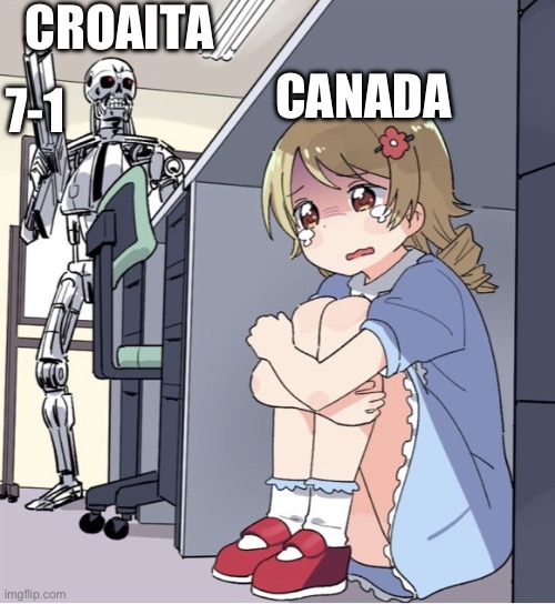 Croaita In the wc be like | CROAITA; CANADA; 7-1 | image tagged in anime girl hiding from terminator | made w/ Imgflip meme maker