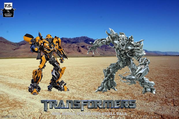 fanscription: what if michael bay's transformers 7 happened | ONE SHALL STAND ONE SHALL FALL | image tagged in desert large dry,fanscription,nostalgia critic,transformers,paramount,hasbro | made w/ Imgflip meme maker