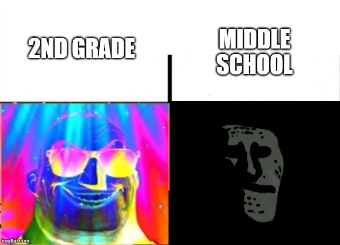 Image Title | 2ND GRADE; MIDDLE SCHOOL | image tagged in school,middle school,funny,relatable,facts | made w/ Imgflip meme maker