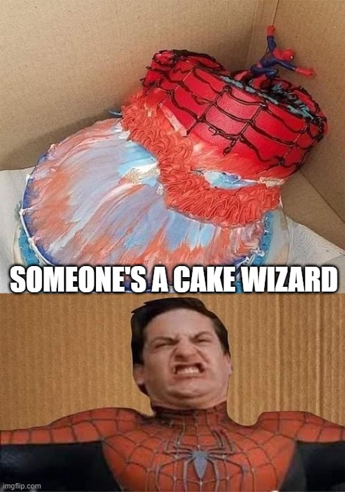 Cake Slip or Genius Baking? | SOMEONE'S A CAKE WIZARD | image tagged in superheroes | made w/ Imgflip meme maker