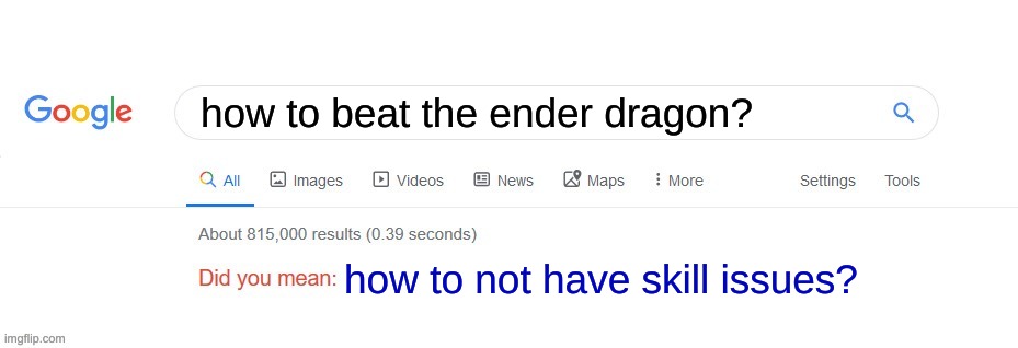 Do you mean? | how to beat the ender dragon? how to not have skill issues? | image tagged in did you mean,google | made w/ Imgflip meme maker