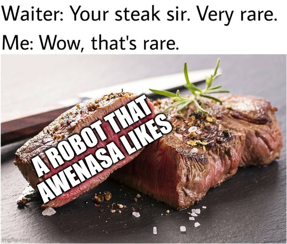 This is totally a trend now | A ROBOT THAT AWENASA LIKES | image tagged in rare steak meme | made w/ Imgflip meme maker