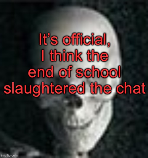 . | It’s official, I think the end of school slaughtered the chat | image tagged in skull | made w/ Imgflip meme maker