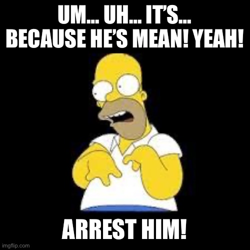 Look Marge | UM… UH… IT’S… BECAUSE HE’S MEAN! YEAH! ARREST HIM! | image tagged in look marge | made w/ Imgflip meme maker