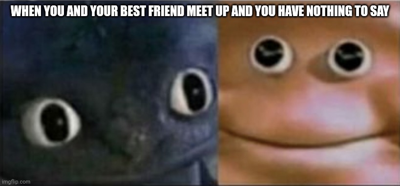 it so uncomfortable | WHEN YOU AND YOUR BEST FRIEND MEET UP AND YOU HAVE NOTHING TO SAY | image tagged in blank stare dragon | made w/ Imgflip meme maker