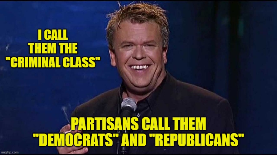 Ron White | I CALL THEM THE "CRIMINAL CLASS" PARTISANS CALL THEM "DEMOCRATS" AND "REPUBLICANS" | image tagged in ron white | made w/ Imgflip meme maker