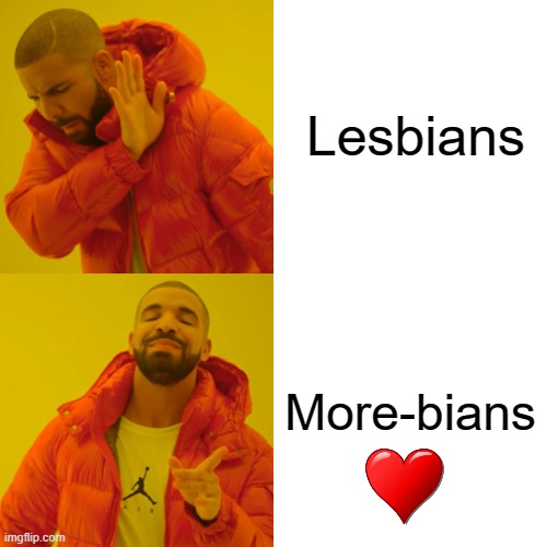 Drake Hotline Bling | Lesbians; More-bians | image tagged in memes,drake hotline bling,lesbians | made w/ Imgflip meme maker